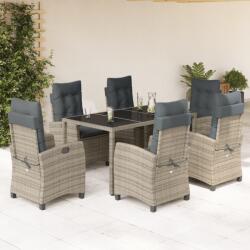 vidaXL 7 részes szürke polyrattan kerti étkezőgarnitúra párnával (3212649)
