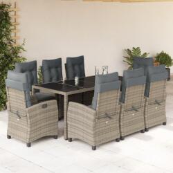 vidaXL 9 részes szürke polyrattan kerti étkezőgarnitúra párnával (3212652) - vidaxl