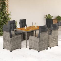 vidaXL 7 részes szürke polyrattan kerti étkezőgarnitúra párnával (3212676)
