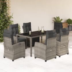 vidaXL 7 részes szürke polyrattan kerti étkezőgarnitúra párnával (3212897)