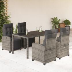 vidaXL 5 részes szürke polyrattan kerti étkezőgarnitúra párnával (3212896)