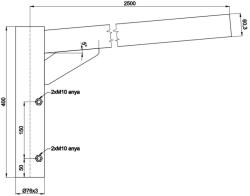 Lámpakar lámpaoszlopra 250 cm benyúlású, 5°-os és Ø60 mm-es csúcsra illeszkedő, 1 ágú, horganyzott (LAMPAKAR250_1) (LAMPAKAR250_1)