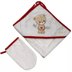 Babastar Frottir fürdőlepedő, fürdetőkesztyűvel 80*80 cm - Hello Maci Szívecskével - babyshopkaposvar