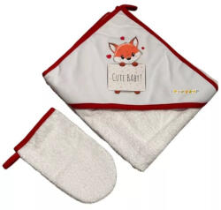Babastar Frottir fürdőlepedő, fürdetőkesztyűvel 80*80 cm - Cute Róka Szívecskével - Piros - babyshopkaposvar
