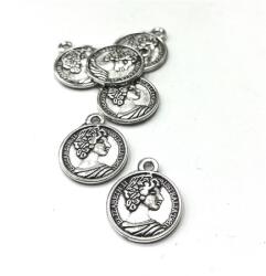  Gyöngy alkatrész- medál fém érme 16mm ezüst 6db/csomag