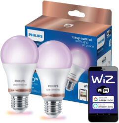 Philips 2x LED izzó E27 A60 8, 5W = 60W 2200-6500K TW + RGB többszínű SMART WiFi Philips WiZ (PHWIZ0600)