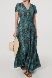 RohBoutique Rochie maxi vaporoasă cu imprimeu mozaic, mâneci scurte, verde - ROH DR4742