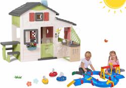 Smoby Set căsuţa Prietenilor și pista de apă cu macara Friends House Life Smoby extensibilă cu bucătărie și sonerie electronică cu 3 bărci cu pânză (SM810207-39) Casuta pentru copii
