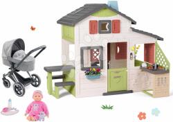 Smoby Set căsuţa Prietenilor și cărucior Cybex 3în1 Friends House Life Smoby extensibilă cu bucătărie de vară și păpușa Corolle cu 20 sunete și 8 funcții (SM810207-62) Casuta pentru copii
