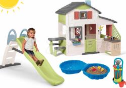 Smoby Set căsuţa Prietenilor și tobogan cu nisipar Friends House Life Smoby extensibilă cu bucătărie și sonerie electronică cu accesorii de grădină (SM810207-32) Casuta pentru copii