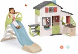 Smoby Set căsuţa Prietenilor și sonerie cu tobogan Friends House Life Smoby extensibilă cu suprafață de alunecare de 1, 5 m cu joc de apă și bucătărie (SM810207-34)