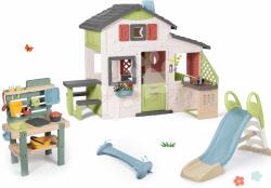 Smoby Set căsuţa Prietenilor și tobogan GM și joc de apă Friends House Life Smoby extensibilă cu sonerie electronică și bucătărie pentru grădinari (SM810207-46) Casuta pentru copii