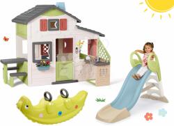 Smoby Set căsuţa Prietenilor și tobogan cu joc de pă GM Friends House Life Smoby extensibilă cu bucătărie și sonerie electronică și balansoar dinozaur (SM810207-37) Casuta pentru copii