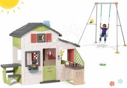 Smoby Set căsuţa Prietenilor și leagăn Portique Friends House Life Smoby extensibilă cu construcţie metalică și bucătărie cu sonerie (SM810207-42) Casuta pentru copii
