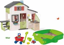 Smoby Set căsuţa Prietenilor și nisipar cu capac Friends House Life Smoby extensibilă cu bucătărie și sonerie electronică și cărucior de tras (SM810207-28) Casuta pentru copii