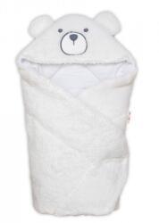 Baby Nellys Báránybőr pólya kapucnival pamut / báránybőr, Mackó - fehér/krém
