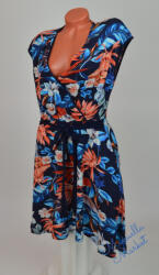  Mell Részen Átlapolt, Virág Mintás Ujjatlan Rövid Ruha! L-es