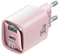 USAMS cc229 hálózati töltő usb+type-c aljzat (30w, gan, pd gyorstöltő, led kijelző) rózsaszín (CC229TC03) - rufusz