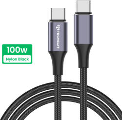 Techsuit - Adatkábel (PCB018) - Type-C - Type-C, Szupergyors töltés, PD100W, 480Mbps, Nylon, Alumínium ötvözet, 1m - Fekete