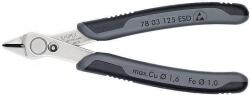 KNIPEX Клещи резачки Super-Knips, неръждаема стомана, черно-сива ръкохватка 125мм, ESD, с отваряща пружина, Knipex (K7803125ESD)