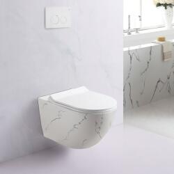 Inter Ceramic Set vas WC suspendat Inter Ceramic Rimless cu capac slim alb marmura finisaj lucios (4937 MARBLE)
