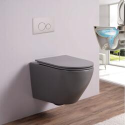 Inter Ceramic Set vas WC suspendat Inter Ceramic Rimless cu capac slim gri finisaj mat (4937MG GRAY)
