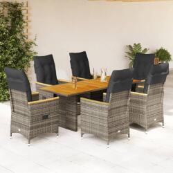 vidaXL 7 részes szürke polyrattan kerti étkezőgarnitúra párnával (3276852)
