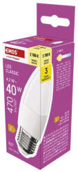 EMOS LED izzó Classic gyertya / E27 / 4, 2 W (40 W) / 470 lm / Meleg fehér ZQ4E21 (ZQ4E21)