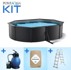 Pontaqua Family Pool KIT ANTRACIT ovális fémfalas családi medence szett 490 x 360 x 120 cm (WSZ 014)