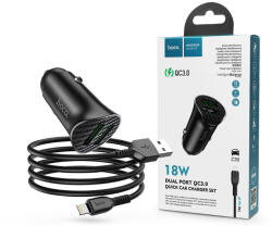 hoco. 2xUSB szivargyújtó töltő adapter + USB - Lightning kábel 1 m-es vezetékkel - 18W - HOCO Z39 Dual Port QC3.0 Quick Car Charger Set - fekete