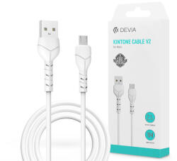 DEVIA USB - micro USB adat- és töltőkábel 1 m-es vezetékkel - Devia Kintone Cable V2 Series for Micro USB - 5V/2.1A - fehér - rexdigital