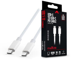 Maxlife Type-C - Type-C adat- és töltőkábel 1 m-es vezetékkel - Maxlife MXUC-05 USB-C to USB-C PD Cable - 100W - fehér - rexdigital