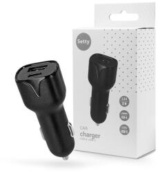 Setty szivargyújtó töltő adapter USB + Type-C bemenettel - 12W - Setty Car USB Charger with USB +Type-C Ports - fekete