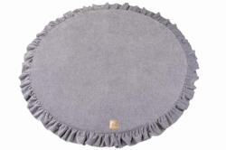 MeowBaby Saltea rotunda pentru joaca din spuma, catifea gri cu volanas, diametru 100 cm