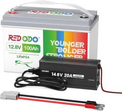 RED ODO RedOdo 12V 100Ah LiFePO4 akku+töltő 10A gyorstöltő (REDO_100Ah12B_20ACH)