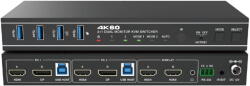 EVOCONNECT Switcher KVM 2x1, Dual=HDMI+DisplayPort=4K@60 Monitor, 18Gbps, HDCP2.3, HDR/HDR10/HDR10+/Dolby Vision, RS232 si telecomanda (2port_Dual_HDMI_DP_Monitor_KVMswitch4K60)