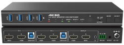 EVOCONNECT Switcher KVM 2x1, Dual HDMI 4K@60 Monitor, 18Gbps, HDCP2.3, HDR/HDR10/HDR10+/Dolby Vision, cu RS232 si telecomanda (2port_DualHDMImonitor_KVMswitch4K60)
