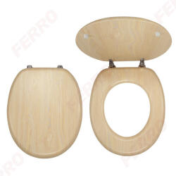 FERRO WC tető, Ferro nyír wc ülőke fém zanérokkal, fahatású MDF WC/BRIZA