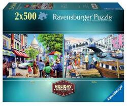 Ravensburger 2 x 500 db-os puzzle - Holiday memories - Párizs és Velence (12001272) (12001272)