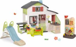 Smoby Set Casă a prietenilor cu curte din față și tobogan de 1, 5 m cu jocuri cu apă Friends House Life Smoby extensibil cu bucătărie și perete de joacă sportiv (SM810250-A3) Casuta pentru copii