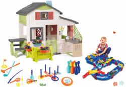 Smoby Set de casă a Prietenilor și pistă acvatică MegaBridge Friends House Life Smoby extensibil cu grădină în față și bucătărie cu set sportiv (SM810250-A16) Casuta pentru copii