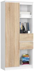 Bútorpolc Akord Furniture Factory - 1 ajtós, 2 fiókos szekrény, CLP rendszer, 80x180x35 cm, fehér/Dub Sonoma, önálló összeszerelés, ABS élekkel - Modern tárolási megoldás 7 polccal (REGAR151D2SZWEISSO