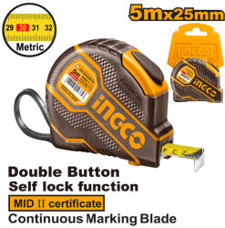 INGCO Mérőszalag 5 m x 25 mm gumírozott INGCO (HSMT08051E) (HSMT08051E)