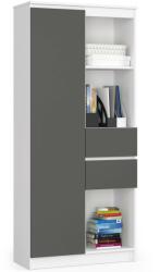  Akord Furniture Factory Regał CLP R15 Bútorállvány 1 Ajtóval, 2 Fiókkal, 80x180x35 cm, Fehér/Szürke, Laminált Lemez, 7 Polc, ABS Élvédelem, Matt Felület, Összeszerelhető (REGAR151D2SZWEISSGRAPPK)