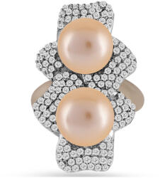  Arannyal Bevont Ezüst Gyűrű Arany színű Édesvízi Gyönggyel és Fehér Topázzal, Y58211/54