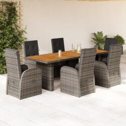 vidaXL 7 részes szürke polyrattan kerti étkezőgarnitúra párnával (3277613)