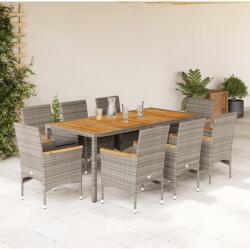 vidaXL 9részes szürke polyrattan/akácfa kerti étkezőgarnitúra párnával (3278638) - vidaxl