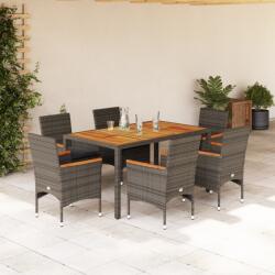 vidaXL 7részes szürke polyrattan/akácfa kerti étkezőgarnitúra párnával (3278636)