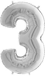  Héliumos fólia lufi, 3-as szám, 65 cm, ezüst