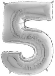 Héliumos fólia lufi, 5-ös szám, 65 cm, ezüst